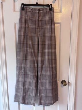 Wide-Leg Plaid women’s Pants in Brown